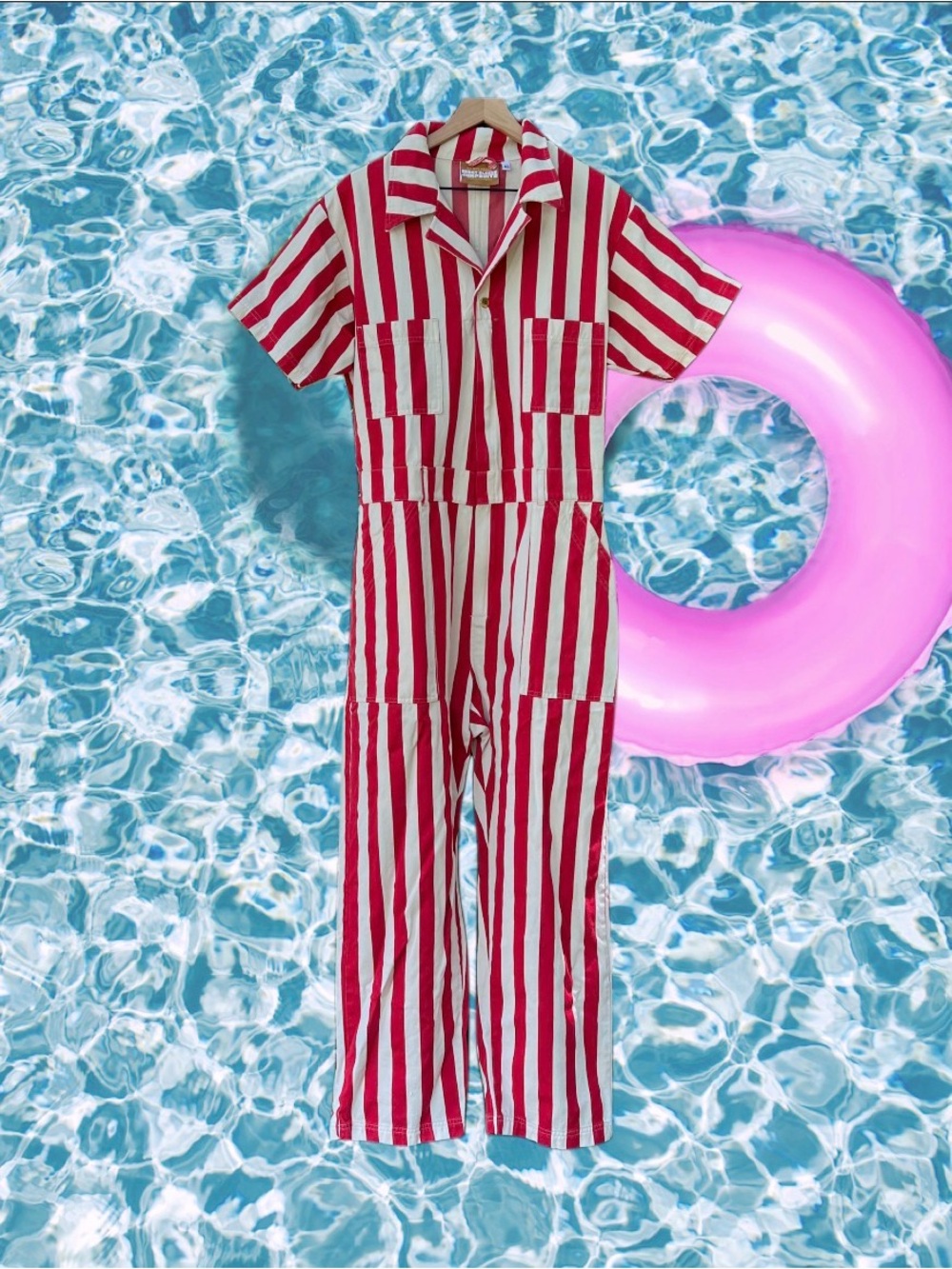 Big Bud Press Red And White Striped Short Sleeve Jumpsuit Size XL